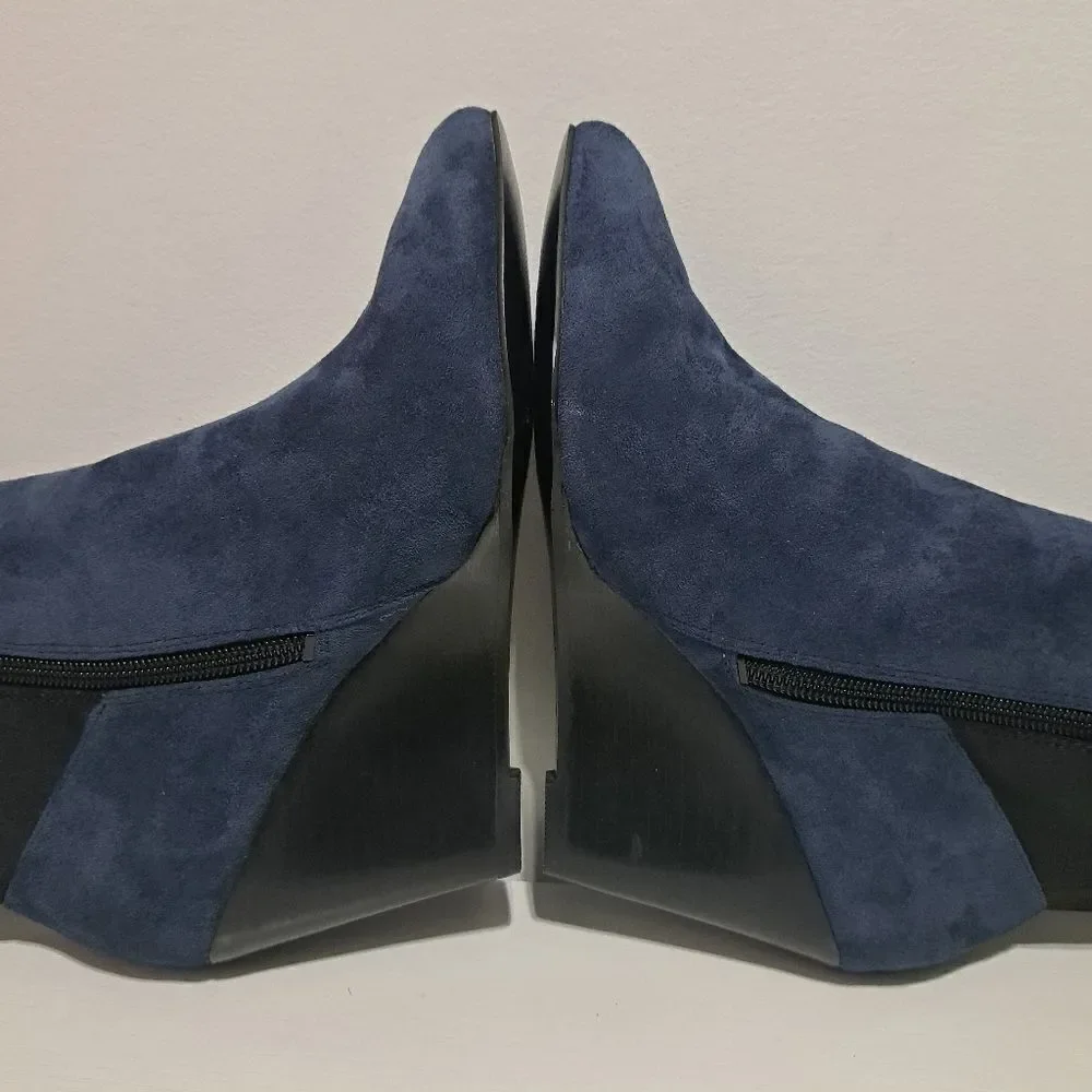 Charles By Charles David Easel Point Toe Knee High Suede Wedge Boots Sz 6.5 Blue